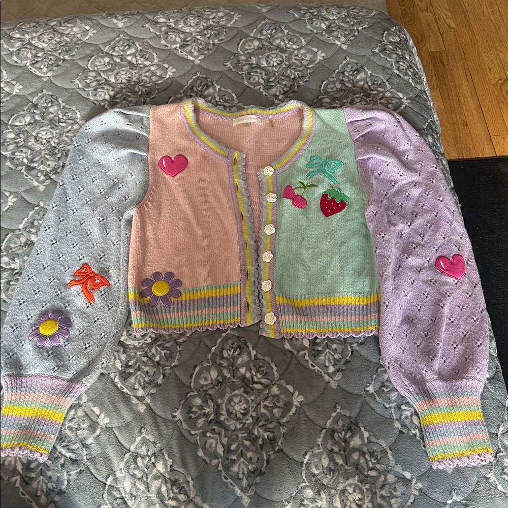 Colorful Cardigan with Heart and Flower Patches